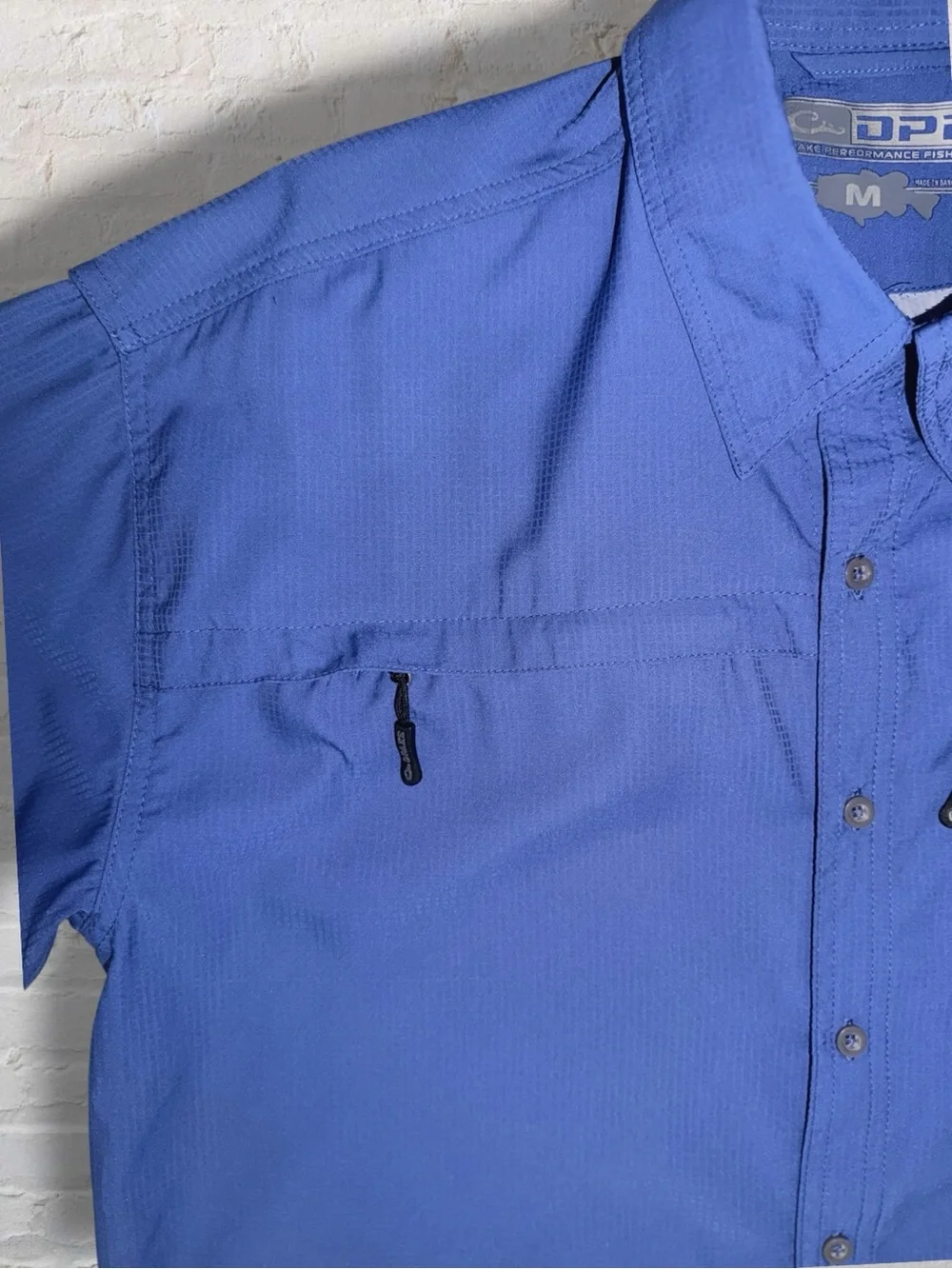 Drake Performance Fishing DPF Shirt Mens Med Blue Vented Short Sleeve Button Up - Picture 7 of 16